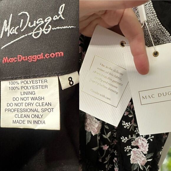 Mac Duggal Embroidered One Shoulder Gown Black Floral Lace up Dress NWT - Picture 11 of 16